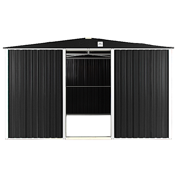 物置 屋外 大型 幅300奥行240高さ205 倉庫 収納庫 メタルシェッド 小屋 自転車 おしゃれ スチール 10x8フィート 引き戸 ダークグレー